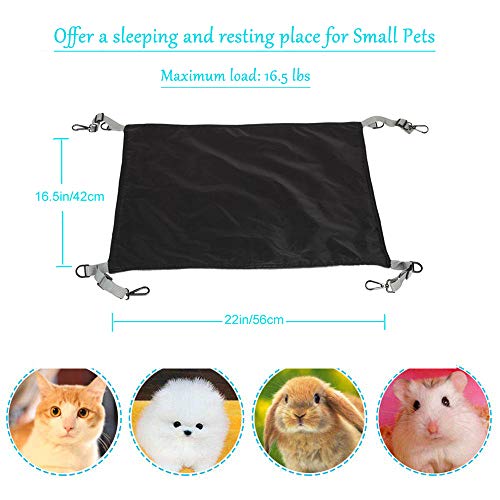 RivenAn Hanging Cat Hammock, Pet Hammock for Cage, Adjustable Cat Bed Two Sides Comfortable/Waterproof Resting Sleepy Pad for Cats Small Dogs Rabbits or Other Small Animals (Black)