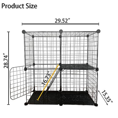 MUYG 2 Tier Cat Cage Indoor,Removable Metal Kitten Cages Detachable Ferret Playpen Portable DIY Small Animals Collapsible House for Cats Bunny Puppies Guinea Pig Rabbit Hedgehog Rat(Black)