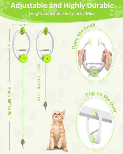 Cat Toys, Hanging Automatic Interactive Cat Toy, Colorful Bouncing Mice, Extra Long Elastic Rope, Motion Activated Rechargeable Cat Feathers Toys, Interactive Cat Toys for Indoor Cats/Kitten