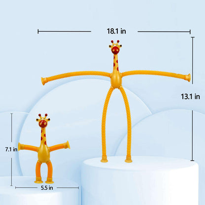 COLEGRY 4 Pack Telescopic Suction Cup Giraffe Toy, Pop Tubes Baby Fidget Toys, Fine Motor Skills & Creative Learning, Autism Sensory Toys for Kids Toddler Age 3 4 5 6 Year Old, Boy Girl Gift