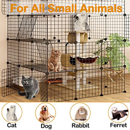 BNOSDM Large Cat Cage Detachable Indoor DIY Pet Crate Playpen 4-Tier Metal Wire Kennels Enclosures Outdoor Pets Home Animal House Fence for 1-5 Cats, Guinea Pigs, Rabbits, Small Animals