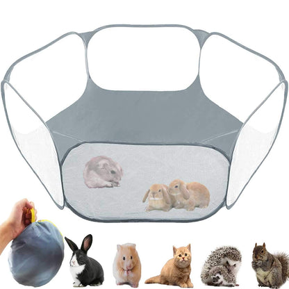 GABraden Small Animals Tent,Reptiles Cage,Breathable Transparent Pet Playpen Pop Open Outdoor/Indoor Exercise Fence,Portable Yard Fence for Guinea Pig,Rabbits, Hamster,Chinchillas and Hedgehogs (Grey)