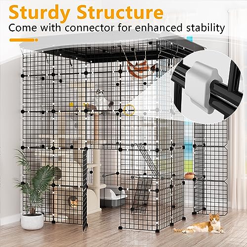 XiaZ Cat Cage Indoor with Crate Cover, DIY Outdoor Cat Enclosures Metal Wire Playpen Large Exercise Place for 1-5 Cats, Rabbit,Ferret,Guinea Pigs,Chinchilla,Squirrel Small Animals