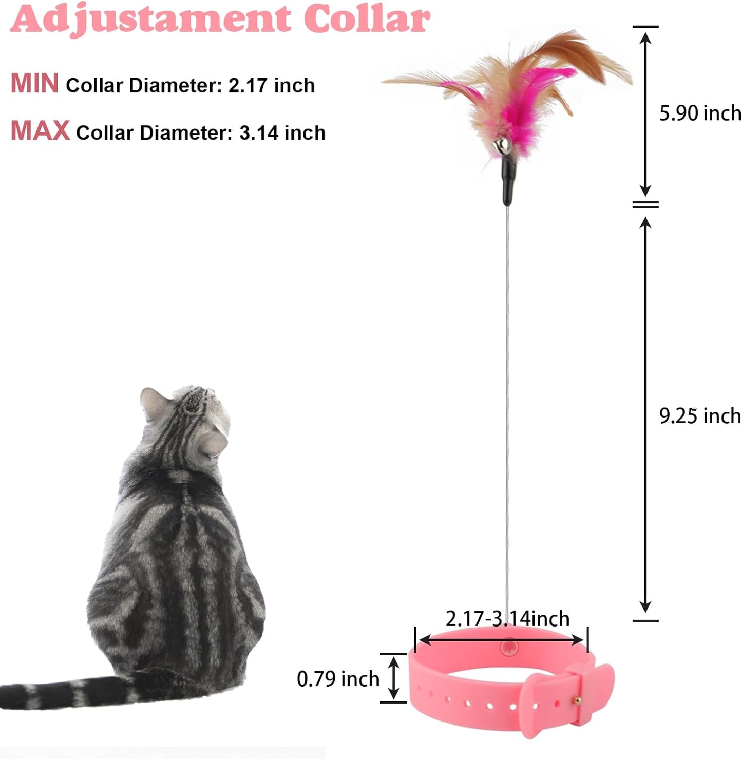 Cat Collar Toy, 3 Pcs Cat Feather Toy with Neck Collar, Interactive Self Playing Toys with Bell for Indoor Kittens Small Animals(Pink/Blue/Green)