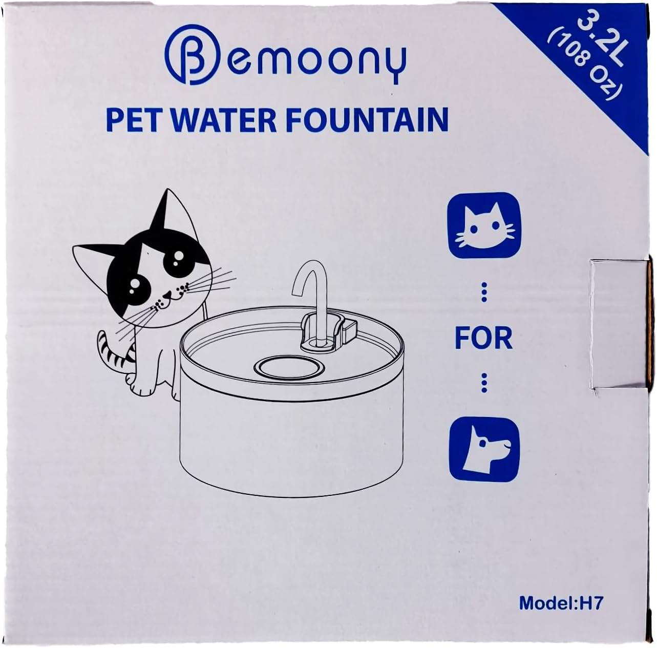 Cat Water Fountain:108oz/3.2L Cat Fountain Super Silent Pet Water Fountain - Water Fountains for Cats Indoor - Faucet Cat Fountain - Quiet Water Pump - Suitable for Cats and Dogs - BEMOONY