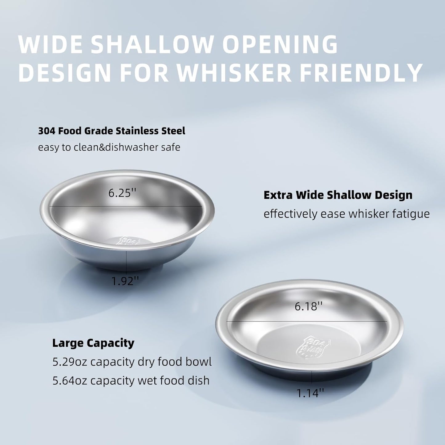Cat Bowls Elevated Tilted Whisker Friendly, Cat Food Bowls for Indoor Cats, Shallow Cat Food Dishes Stainless Steel, Slanted Flat Plastic Feeder Elevated Angled Design.(White)