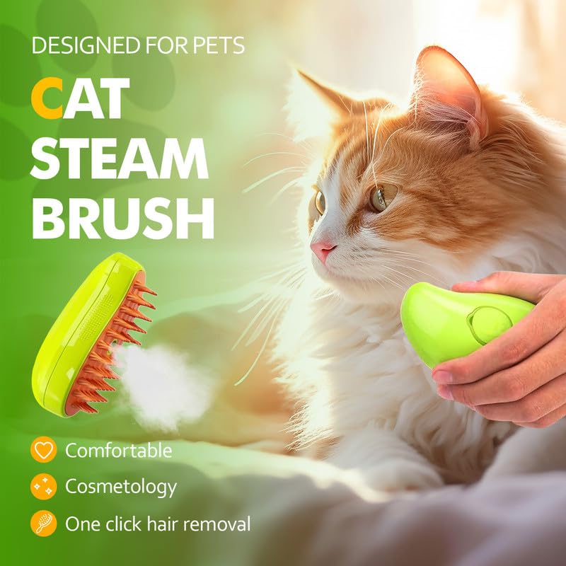 Cat Steam Brush 3in1 Steamy Cat Brush Self Cleaning Steamy Brush For Cats&Dogs,Steam Pet Brush For Cats Hair,Steamer Cat Brush With Water Spray& Cat Grooming Brush,Steaming Cat Brush For Shedding 1Pcs