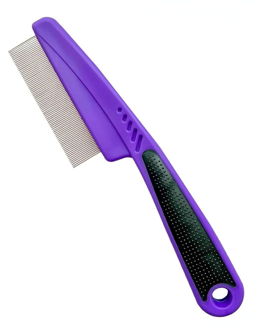Flea Comb with Rubber Handle, Flea and Tick Comb for Dogs & Cats, Fine Tooth Dog Comb for Grooming (Purple)