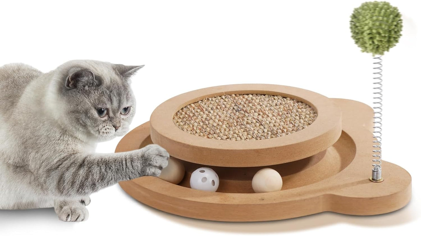 Cat Scratcher, 3rd Generation Cat Scratching Board, 3 In1 Cat Toys for Indoor Cats, Kitten Interactive Cat Toy with Springs & Ball, Mental and Physical Exercis Natural Sisal Scratching Pad