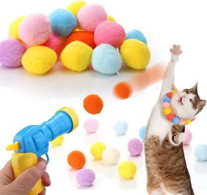 AIERSA Cat Toy Ball Launcher Gun,Cat Fetch Toy Gun Shooter, Plush Ball Shooting Gun with 20Pcs Pom Pom Balls, Toys Interactive for Indoor Cats