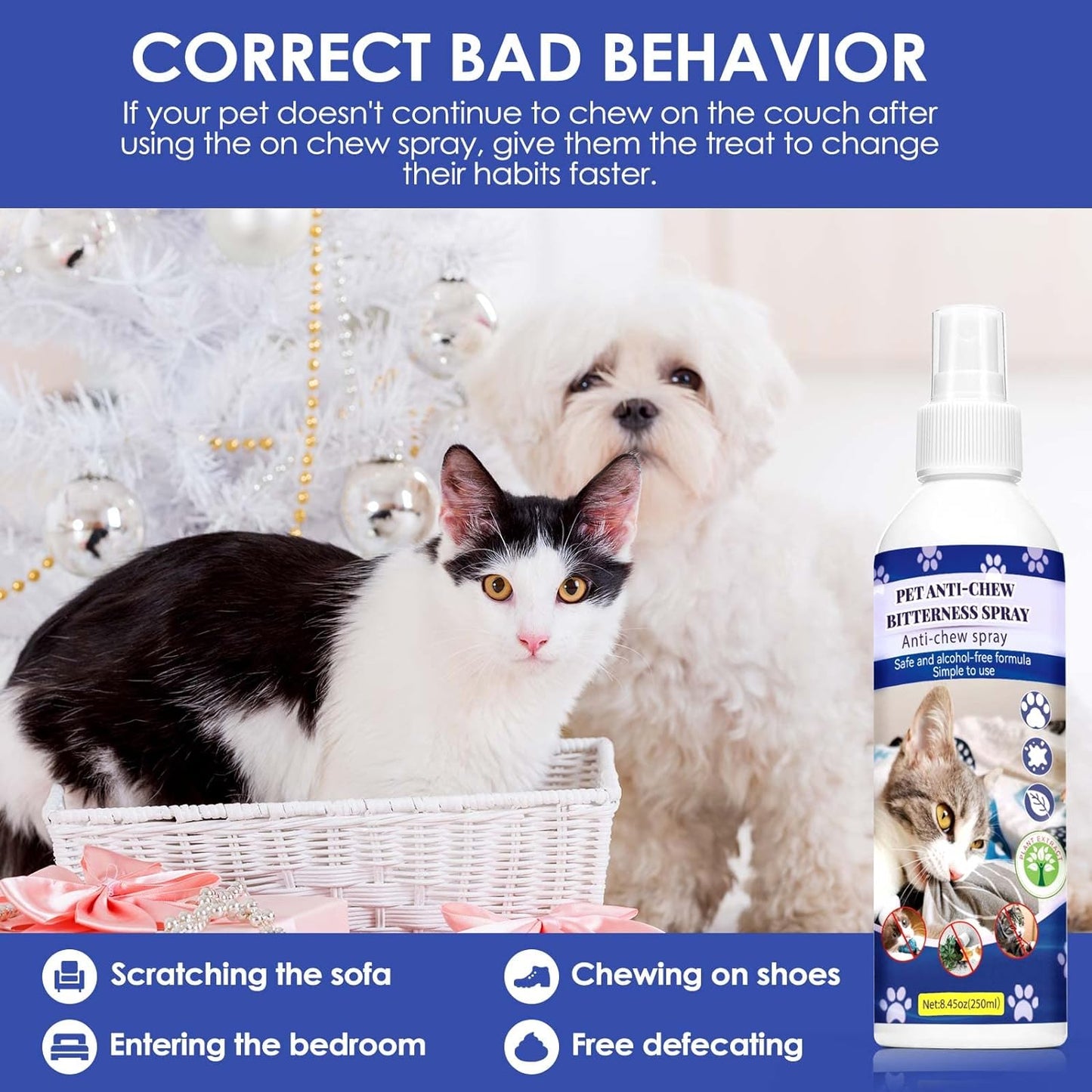 Cat Deterrent Spray for Indoor and Outdoor Use, Cat Repellent Spray for Furniture, No Scratch Spray for Cats, Anti-Scratch Cat Training Spray