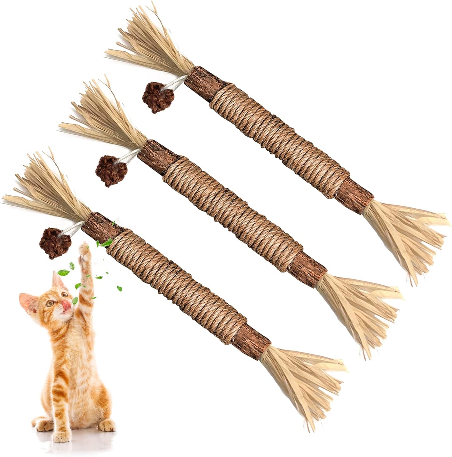 3 Pack Silvervine Cat Toy, Silvervine Sticks Cat Toys for Indoor Cats, Cat & Kitten Chew Toys for Aggressive Chewers, Cat Dental Toy for Kitten Teeth Cleaning, Matatabi Silvervine for Cats