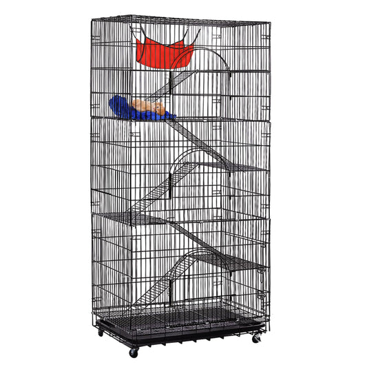 6-Tier Wire Cat Cage, 76inch Cat Playpen Enclosure Catio with Hammock and Rotating Wheels for Kittens, Ferrets & Small Animals Indoor Outdoor