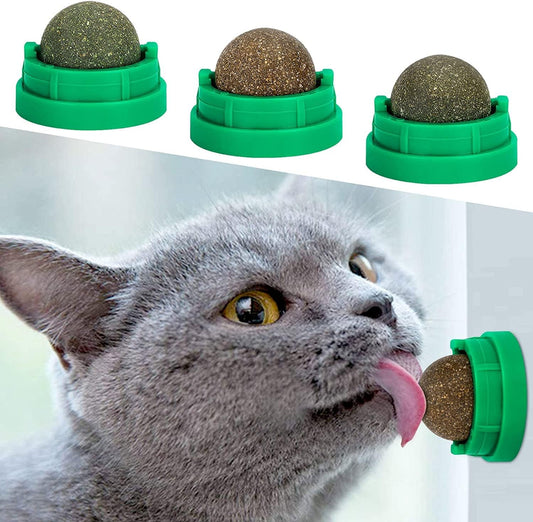 3 Pack Catnip Balls, Catnip Ball for Cats Wall, Edible Kitty Toys for Cats Lick, Safe Healthy Kitten Chew Toys, Teeth Cleaning Dental Cat Toys, Cat Wall Treats
