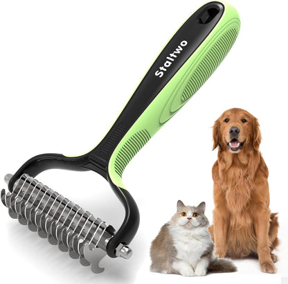 Pet Grooming Supplies - 2-in-1 Professional Undercoat Rake and Pet Brush | Shedding Control for Long Haired Dogs and Cats, Deshedding Tool, Furminator for Dogs, Green
