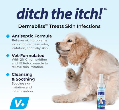 Vetnique Dermabliss Medicated Chlorhexidine Antiseptic Skin Spray for Dogs & Cats, Supports Skin Infections and Irritations 8oz