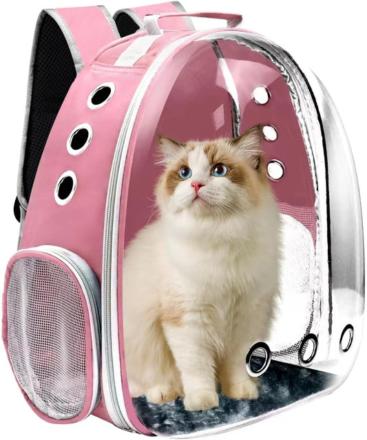 Cat Backpack Carrier, Pet Cat Carrier with Ventilated Design for Carrying Puppy Cats, Pet Carrier Back Pack Bag Space Capsule for Traveling/Hiking/Camping/Outdoors (Pink)