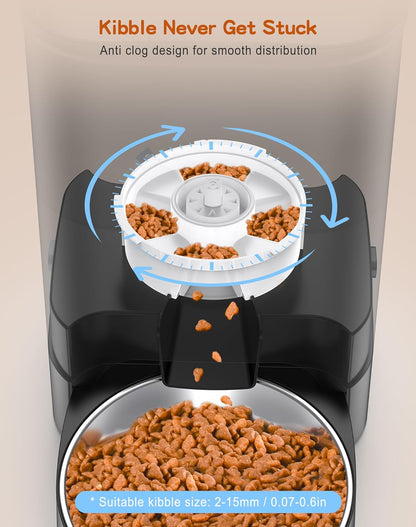 HoneyGuaridan 3.5L Automatic Cat Feeder for Two Cats, Cat Food Dispenser with Stainless Steel Bowl,Timed Cat Feeder Programmable 1-6 Meals Control, Dual Power Supply,Desiccant Bag,10s Meal Call