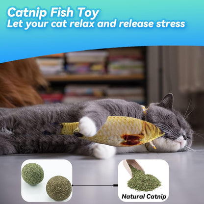 Cat Toys 27 Packs Combo Set, Cat Catnip Fish and Ball Toy, Cat Bell Balls Crinkle Balls, Cat Spring Toys, Plush Mices Attract Cats to Swat, Bite, Hunt, Interactive Toys