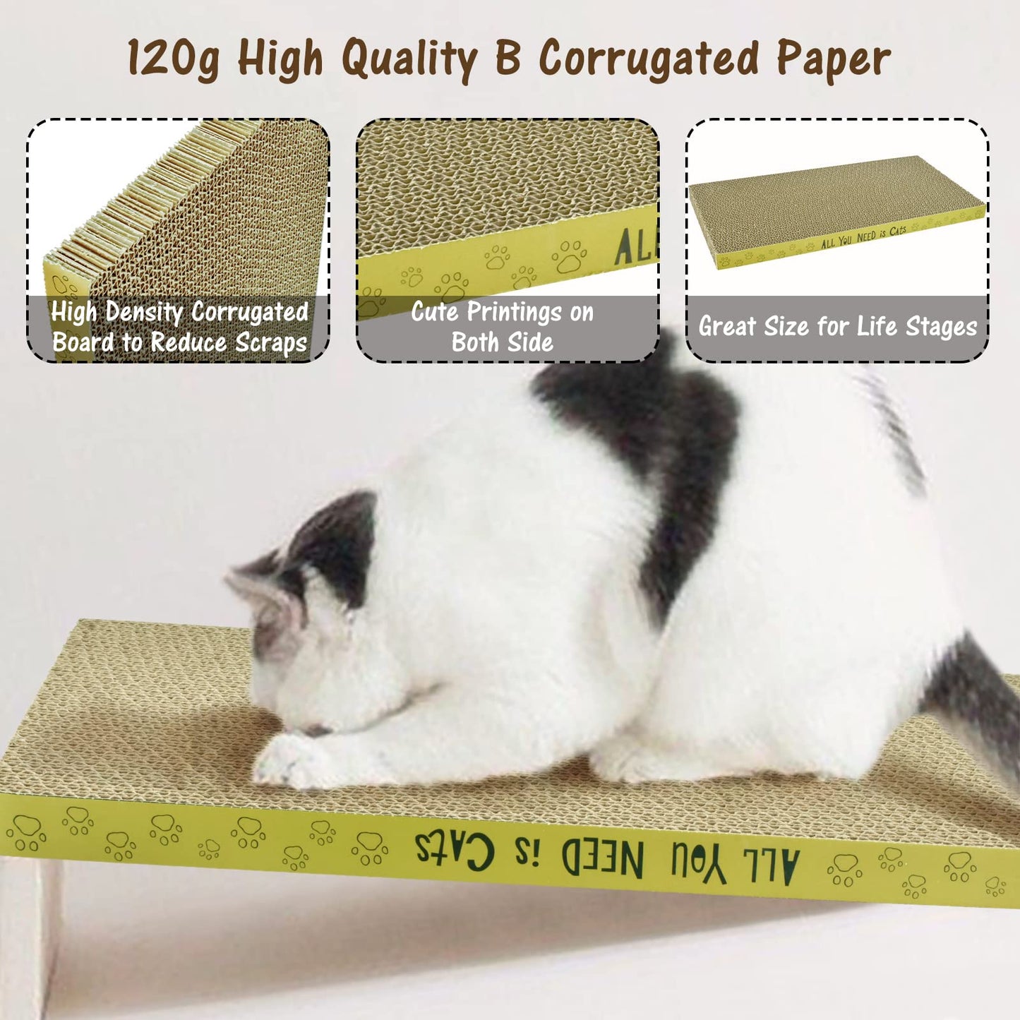 3 Pack Cardboard Cat Scratcher Pads Cat Scratching Board for Indoor Cats 17″Lx8.3″Wx1″H Dual-Side Corrugated Cat Scratching Post Reusable Cat Supplies