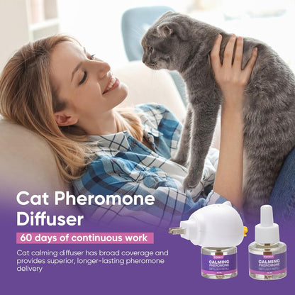 Cat Calming Pheromone Diffuser Effectively Relieve Anxiety Stress Cat Calming Diffuser Comfort for Cats Refill Reduce Fighting Spraying and Scratching Calm Relaxing 48ml/Bottle Fits All Cats