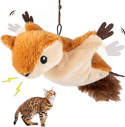 Vealind Flapping Squirrel Interactive Cat Toys for Indoor Cats Rechargeable Cat Toy with Vivid Chirping, Automatic Cat Toy with Catnip for Kitten Exercise Hanging Toy for Kitty Self Play