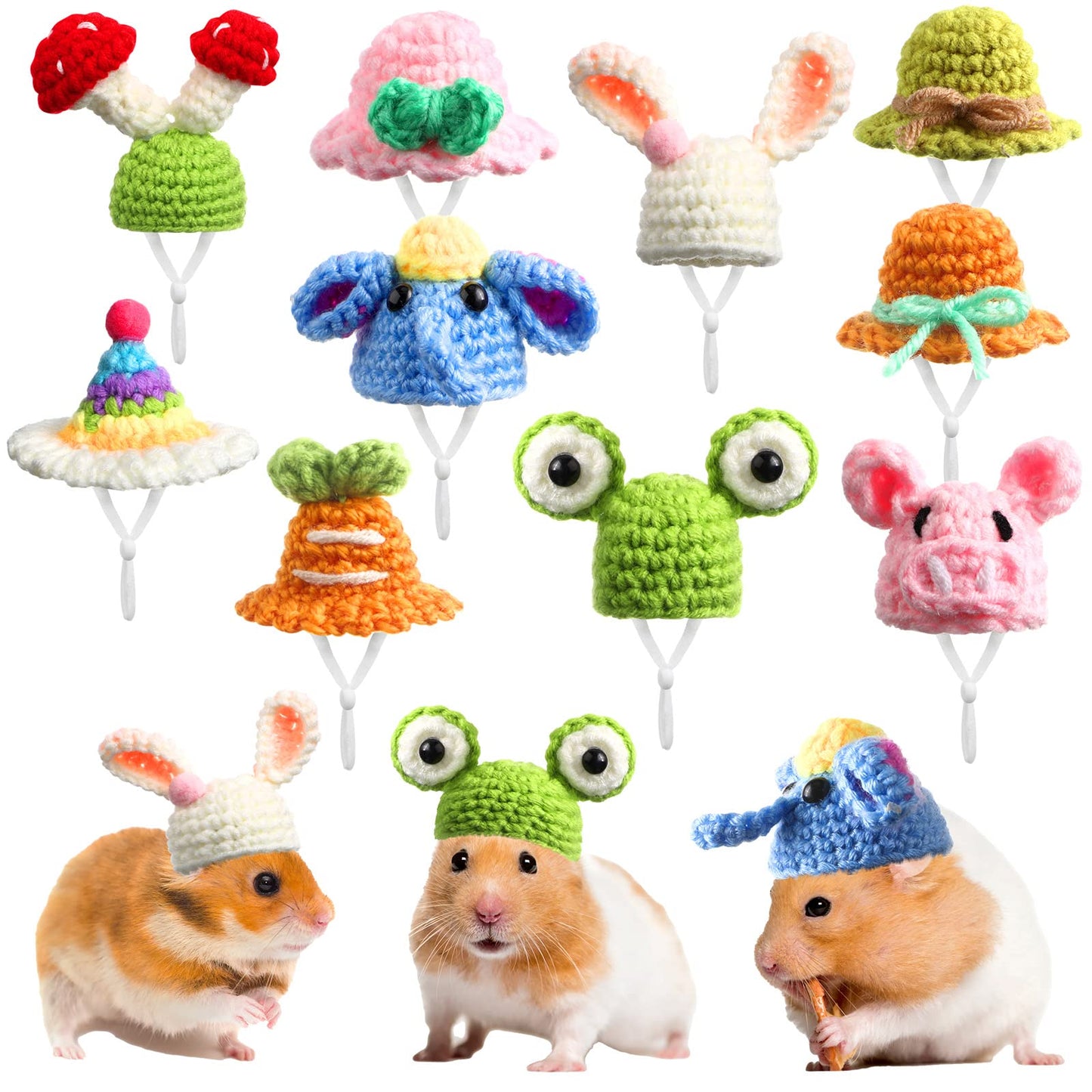 Kajaia 10 Pcs Christmas Hamster Hat Xmas Small Animals Cute Tiny Hat Mini Hand Knitted Hats for Snakes Pets Bearded Dragon Guinea Pig Bunny Costume Accessories Holiday Parties(Fresh Style)
