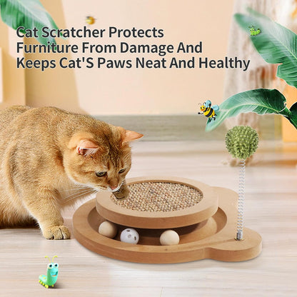 Cat Scratcher, 3rd Generation Cat Scratching Board, 3 In1 Cat Toys for Indoor Cats, Kitten Interactive Cat Toy with Springs & Ball, Mental and Physical Exercis Natural Sisal Scratching Pad