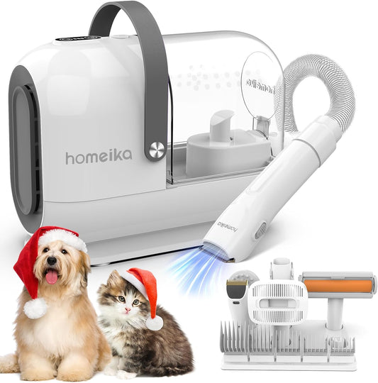 Homeika Pet Grooming Kit & Dog Hair Vacuum 99% Pet Hair Suction, 3L Pet Vacuum Groomer with 7 Pet Grooming Tools, 5 Nozzles, Quiet Dog Brush Vacuum with Hair Roller/Massage Nozzle for Dogs Cats, Gray