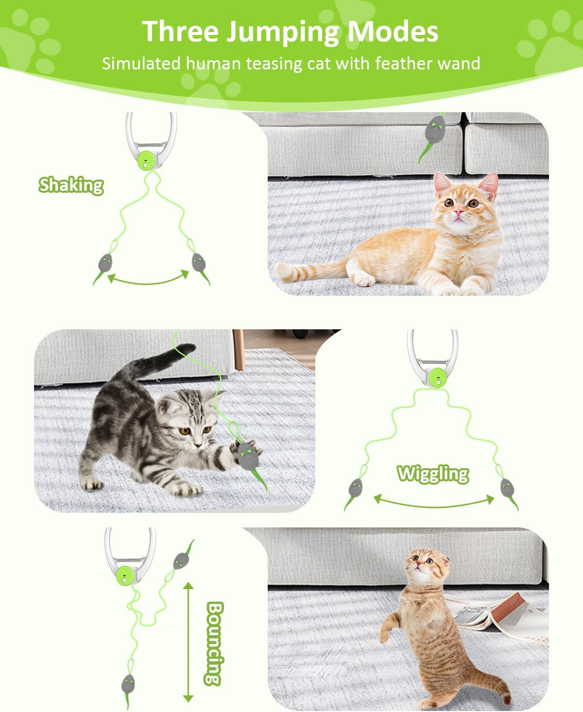 Cat Toys, Hanging Automatic Interactive Cat Toy, Colorful Bouncing Mice, Extra Long Elastic Rope, Motion Activated Rechargeable Cat Feathers Toys, Interactive Cat Toys for Indoor Cats/Kitten
