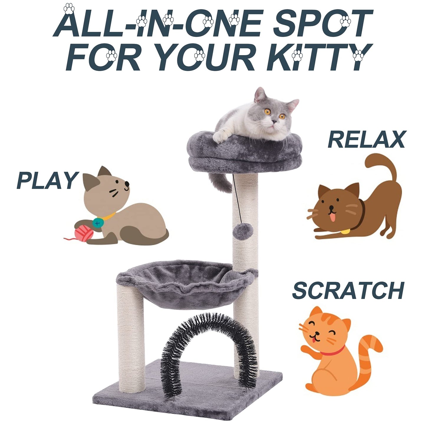 HOOPET cat Tree,27.8 INCHES Tower for Indoor Cats, Multi-Level Cat Tree with Scratching Posts Plush Basket & Perch Play Rest, Activity Dangling Ball Kittens/Small Cats