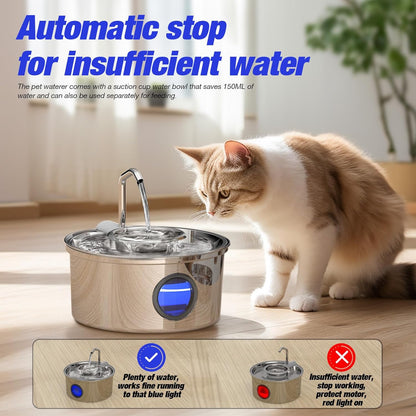 Kitty Spout Cat Water Fountain,108oz/3.2L Stainless Steel Cat Fountain and Removable Water Bowl,Pet Fountain with Water Level Window,Quiet Pump,Multi-Filter, Water Tap, Provides Flowing,for Dog Cats