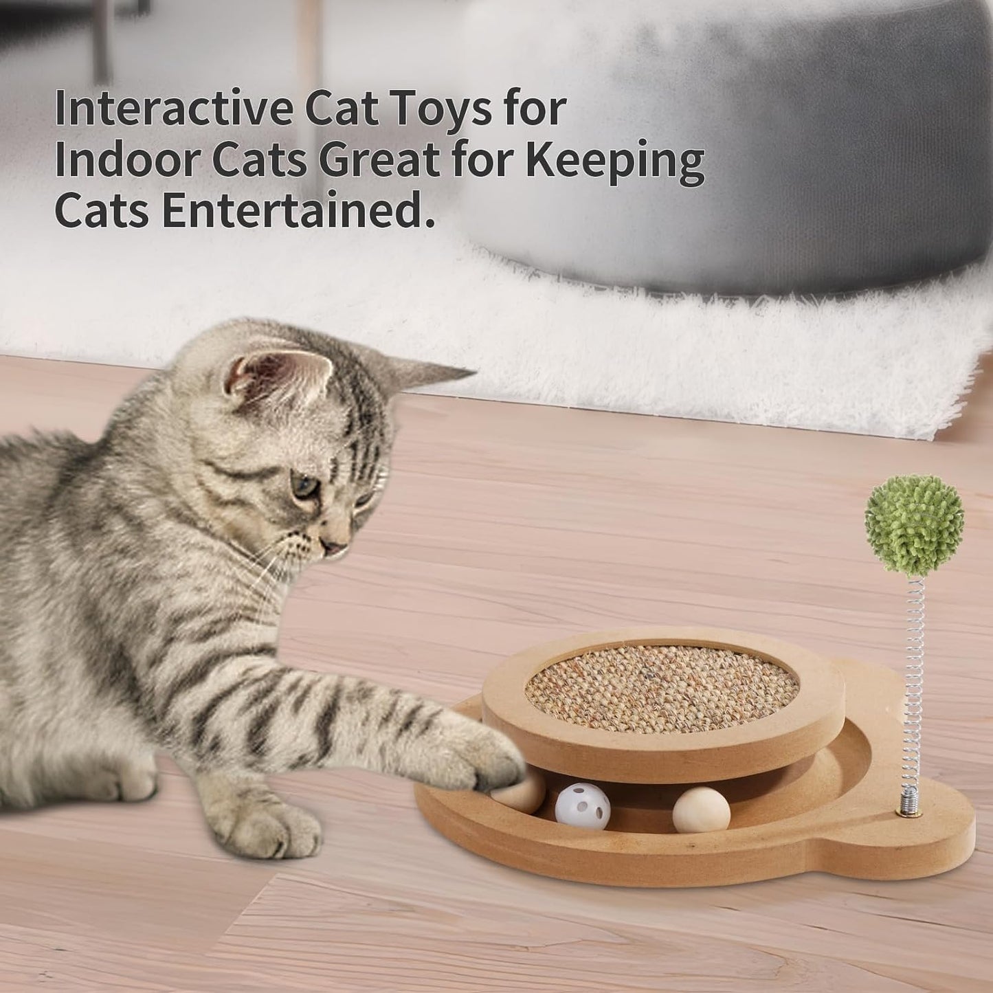 Cat Scratcher, 3rd Generation Cat Scratching Board, 3 In1 Cat Toys for Indoor Cats, Kitten Interactive Cat Toy with Springs & Ball, Mental and Physical Exercis Natural Sisal Scratching Pad