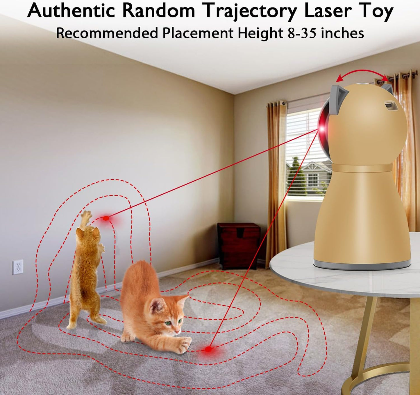 Interative Cat Laser Toy Automatic for Indoor Cats, [2024 Newly Upgraded] Real Random Trajectory Rechargeable Laser Pointer Cat Toys for Indoor Cats/Kittenes/Dogs