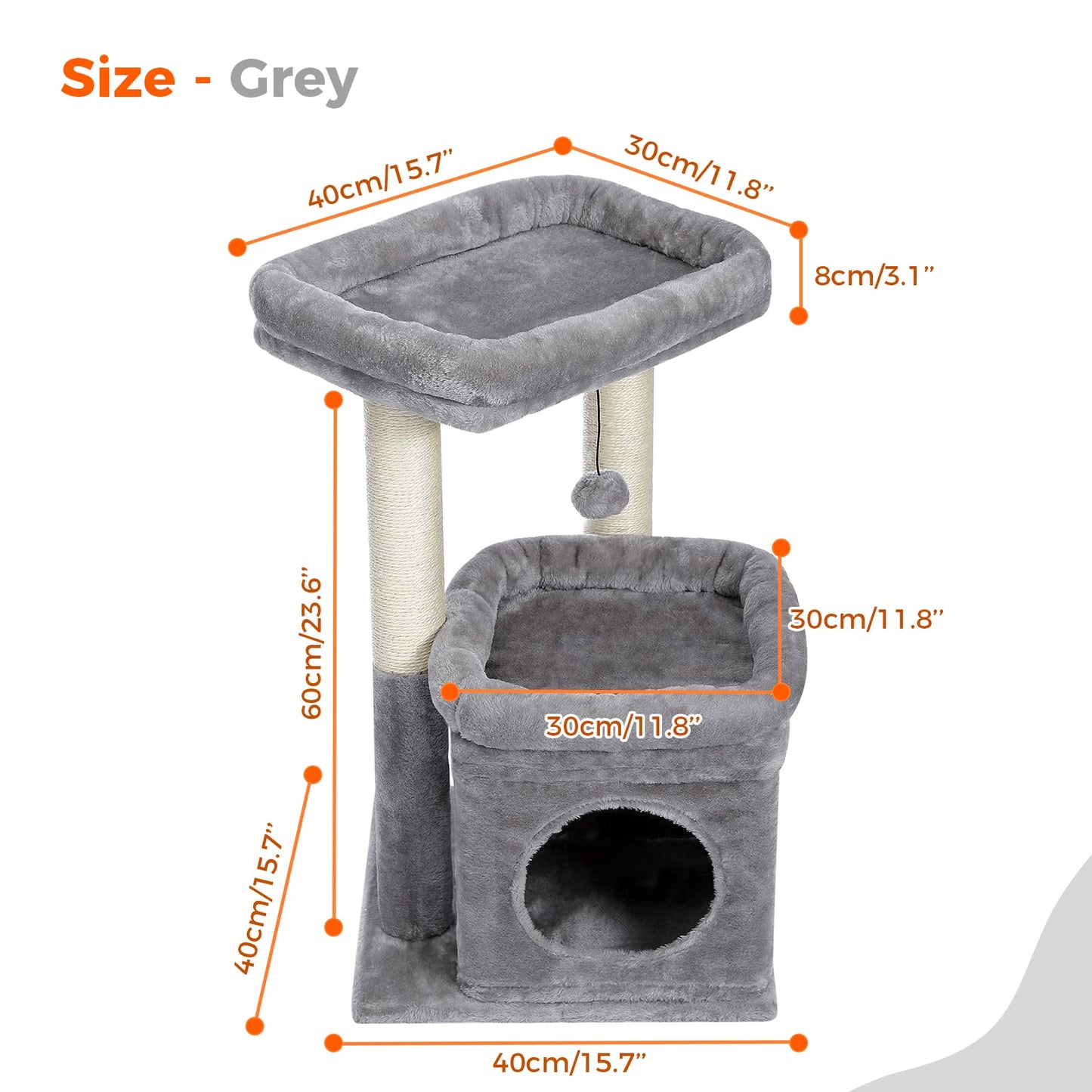 PEQULTI Cat Tree Tower for Indoor Cats with Private Cozy Cat Condo, Natural Sisal Scratching Posts and Plush Pom-pom for Small Cats