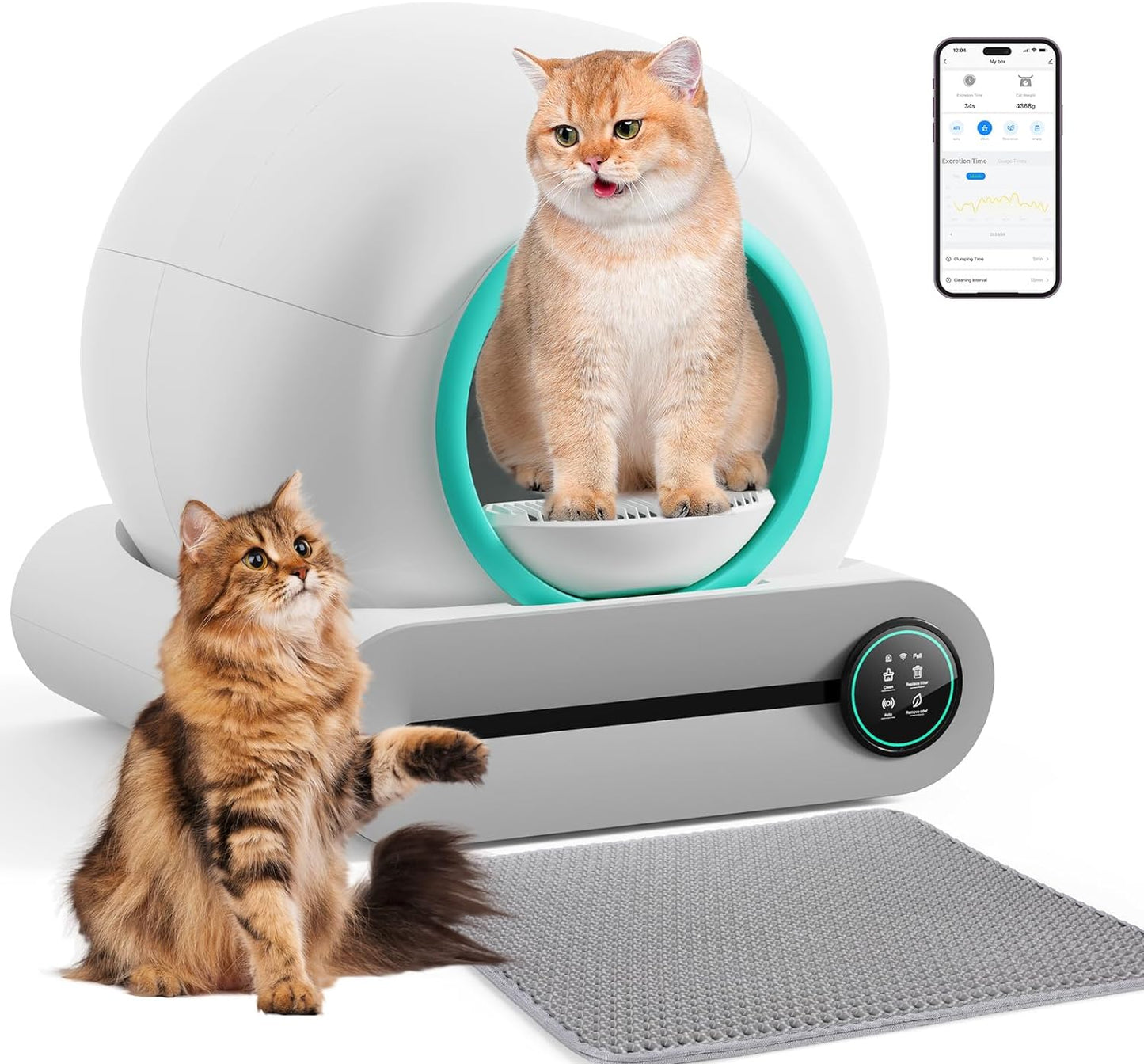 Self Cleaning Cat Litter Box, Automatic Cat Litter Box with Mat & Liners, 65L+9L Large Capacity Self Cleaning Litter Box, APP Control/Suitable for Multiple Cats【Optimized Version】