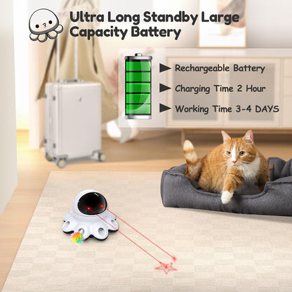 ORSDA Cat Laser Toy, 2-in-1 Interactive Cat Toys for Indoor Cats, Automatic Laser Pointer Cat Toy, 8 Holes Mice Whack A Mole Moving Feather, USB Rechargeable Electronic Kitten Toys for All Breeds