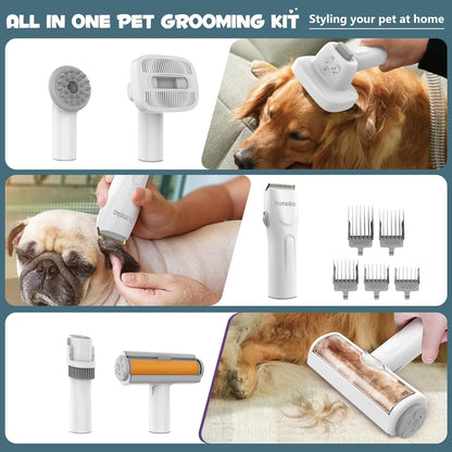 Homeika Pet Grooming Kit & Dog Hair Vacuum 99% Pet Hair Suction, 3L Pet Vacuum Groomer with 7 Pet Grooming Tools, 5 Nozzles, Quiet Dog Brush Vacuum with Hair Roller/Massage Nozzle for Dogs Cats, Gray