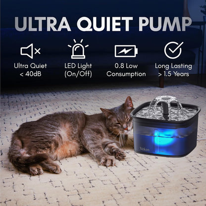 Veken 95oz/2.8L Pet Fountain, Automatic Cat Water Fountain Dog Water Dispenser with Replacement Filters for Cats, Dogs, Multiple Pets (Space Black, Plastic)