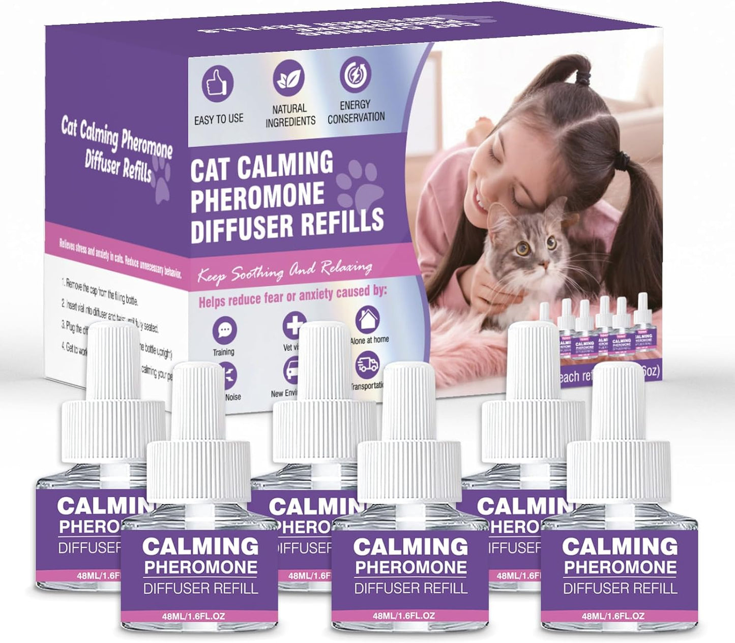 Cat Pheromones Calming Diffuser Refill 6 Pack Multicat Pheromone Diffusers Refills Relieve Anxiety Stress Reduce Spraying Fighting and Scratching for Cats Calm 48ml Fit All Common Diffusers Plug In