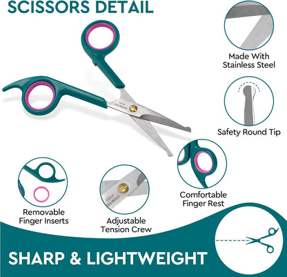 Professional Dog and Cat Grooming Scissors, Pet Grooming Shears, Sharp Stainless Steel Blade With Round Tips - Safety Fur Trimming for Dogs, Cats, Horses (Set of 2)