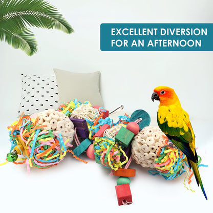 BBjinronjy Bird Toys Conure Toys Hanging Natural Soft Sola Ball Beak Chew Shred Forage Toys for Parrots,Cockatiel,Conure,Love Birds,Parakeets,Budgie and Other Small Birds (Boys)