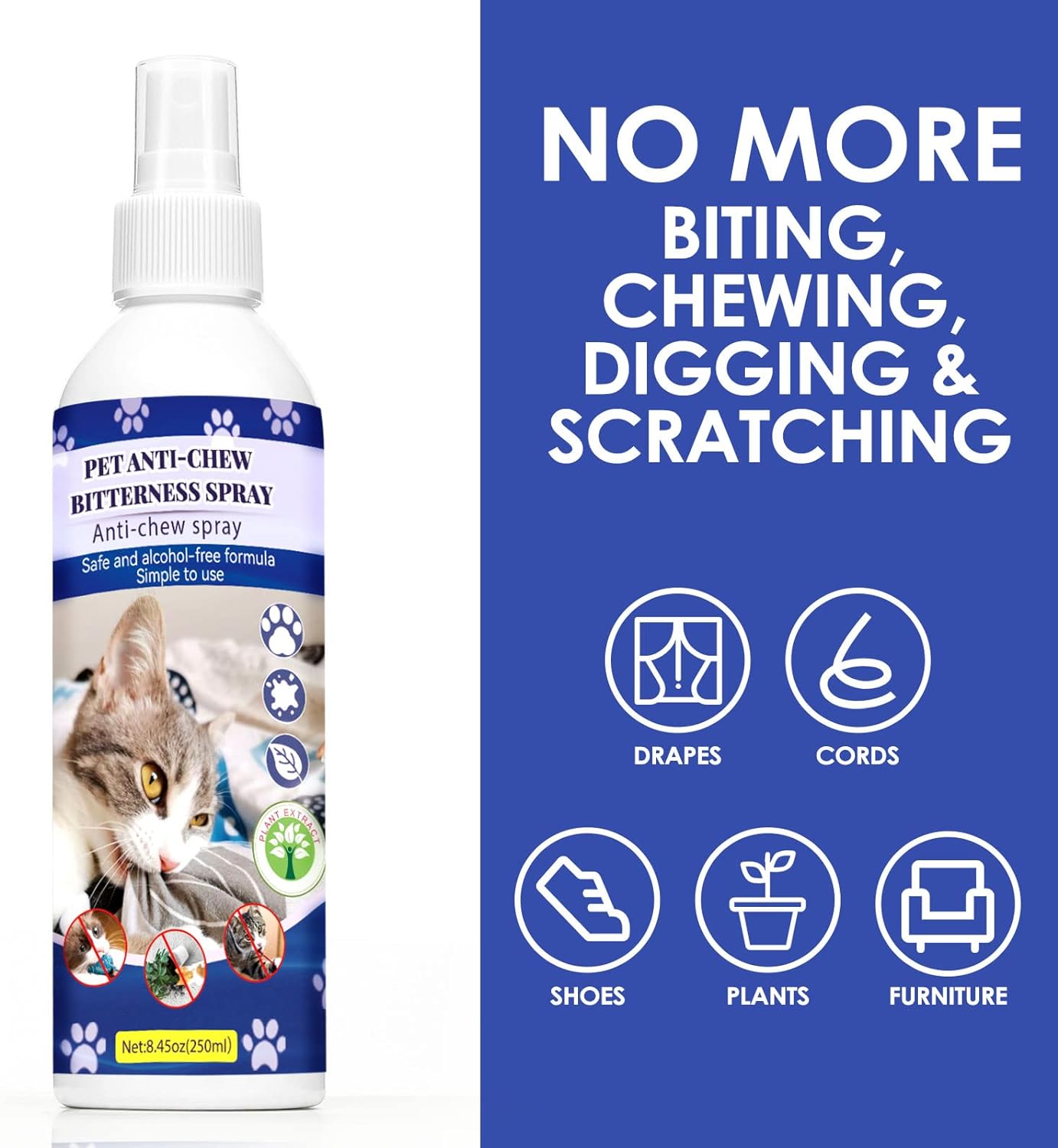 Cat Deterrent Spray for Indoor and Outdoor Use, Cat Repellent Spray for Furniture, No Scratch Spray for Cats, Anti-Scratch Cat Training Spray