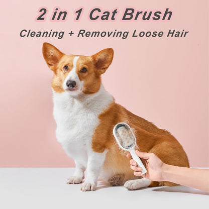 Cat Hair Brush with Water, Sticky Brush 2.0 for Cats, 4 in 1 Cat Grooming Brush, Pet Hair Removal Comb with Water Tank, Wet Cat Comb, 2 in 1 Cleaning Brush Cat (Towels Not Included)
