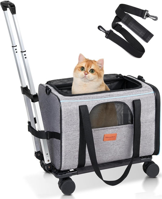 Morpilot Cat and Dog Carrier with Detachable Wheels - Airline Approved Rolling Carrier for Small Pets and Cats - Foldable Pet Travel Bag