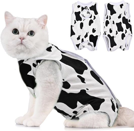 Avont Cat Recovery Suit - Kitten Onesie for Cats After Surgery, Cone of Shame Alternative Surgical Spay Suit for Female Cat, Post-Surgery or Skin Diseases Protection -Cow(M)