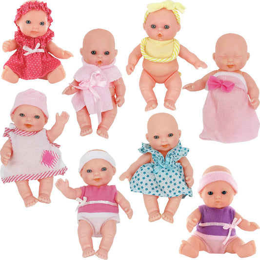 CLICK N' PLAY Small Baby Doll Set, Set of 8, 5" Toddler Baby Doll, Nursery Playset Tiny Plastic Babies, Small Dolls, Toddler Toy, Baby Doll Playset, Mini Baby Dolls for Girls Toddlers and Kids 3+