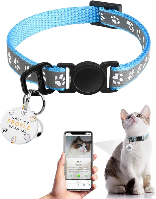 Cat Collar Breakaway with QR Code Name Tag, Reflective Kitten Collars with Bell, Cat ID Tag Personalized, Ultra-Durable, Adjustable, Quick Release, Fits Most Girl Boy Small Large Cats (8''-13.3'')