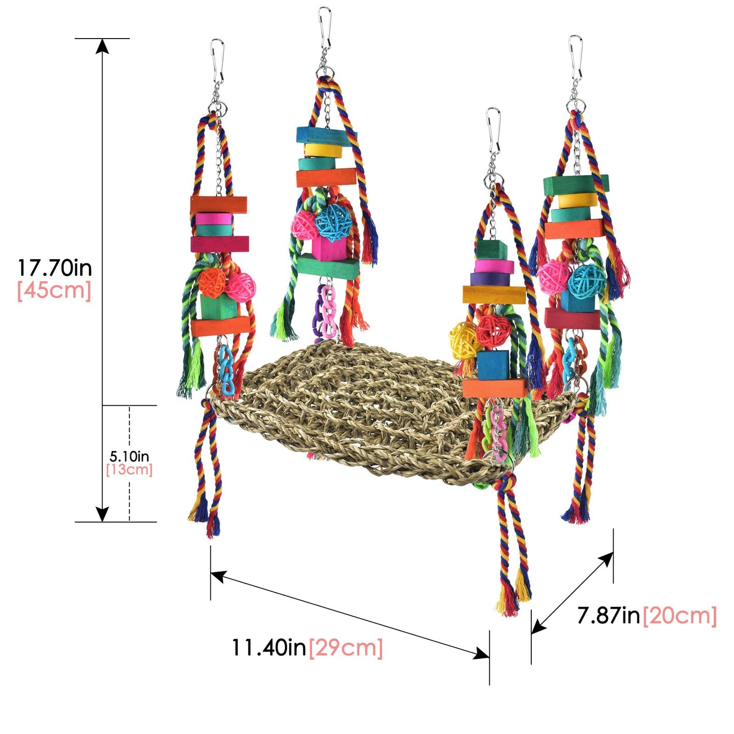 KATUMO Bird Toys, Bird Foraging Wall Toy Large Size Seagrass Woven Climbing Hammock Swing Mat with Colorful Chewing Toys for Lovebird, Parakeet, Budgie, Conure, Cockatiel, Small Birds