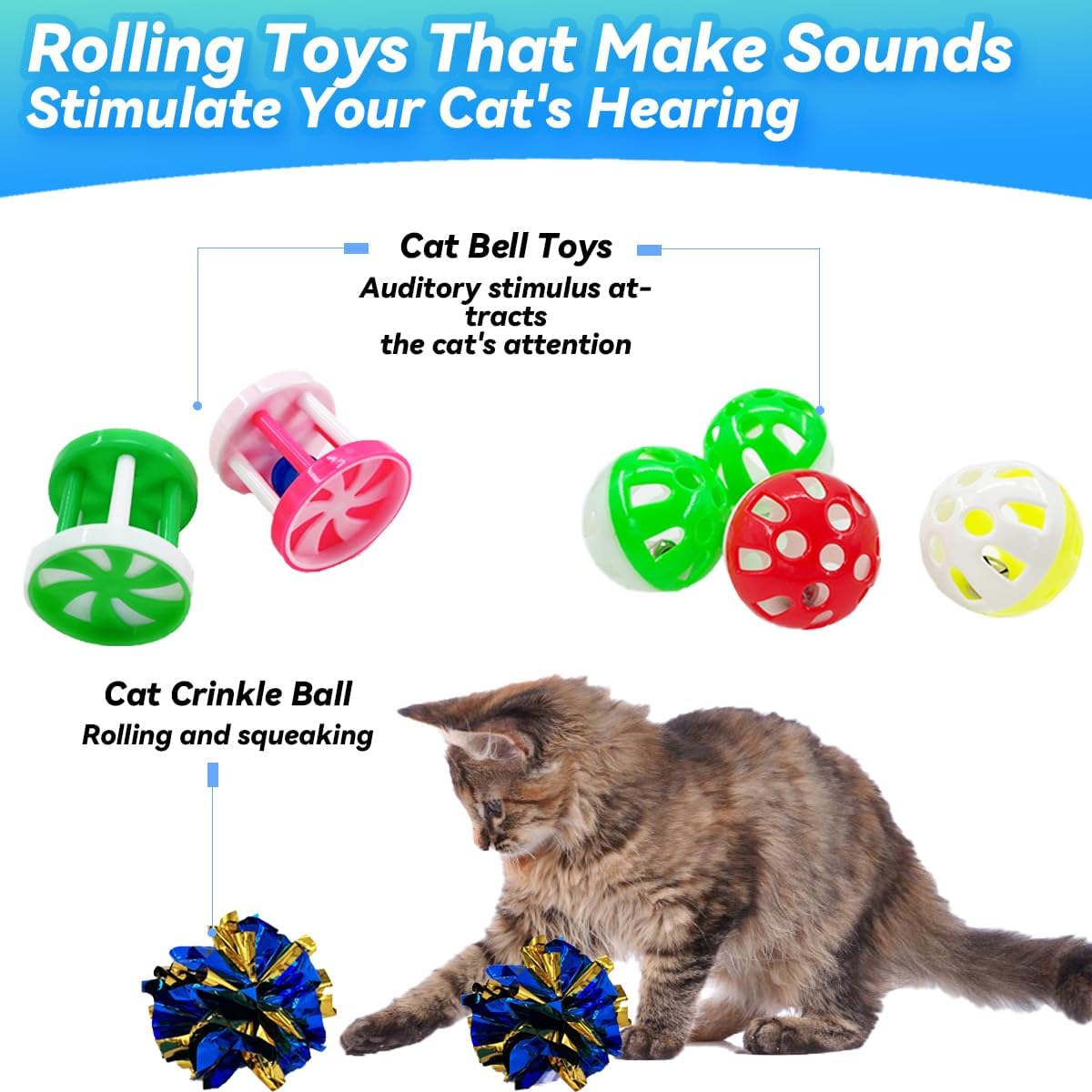Cat Toys 27 Packs Combo Set, Cat Catnip Fish and Ball Toy, Cat Bell Balls Crinkle Balls, Cat Spring Toys, Plush Mices Attract Cats to Swat, Bite, Hunt, Interactive Toys